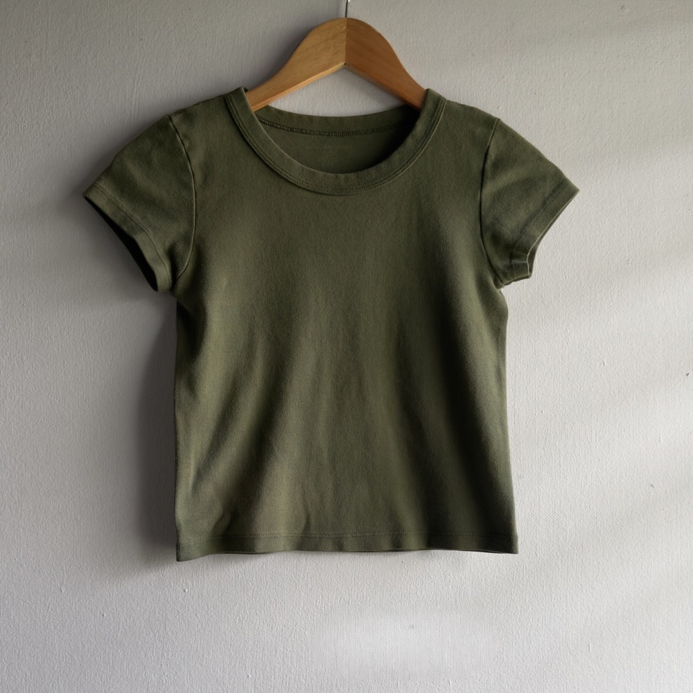 Brandy Melville Olive Green Short Sleeve Baby Tee Women One Size Slim Fit Y2K